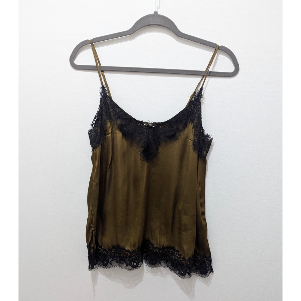 H&M Olive Green Camisole With Black Lace Trim Women's Size 6